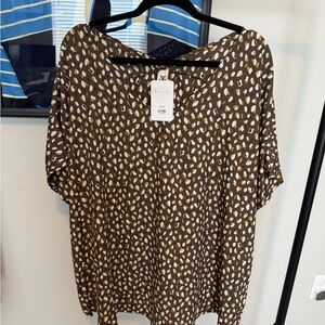 Sew In Love Brown, White, and Olive Leopard Print Blouse